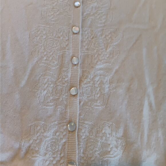 Chanel Paris Cashmere Cardigan Sweater Small Ivory Cream Button Up Back Floral - Picture 5 of 10